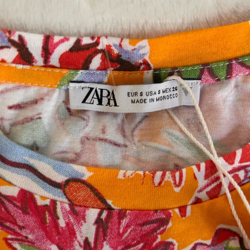 Zara Cut Out Tropical Floral Printed Summer Jersey T-Shirt Mini Dress NWT Small - Picture 9 of 12